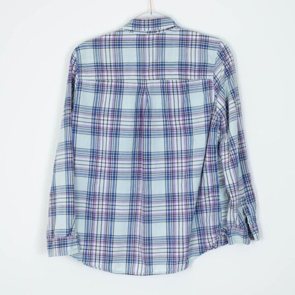 American Eagle Womens Boyfriend‎ Plaid Button Down Shirt Size Large Blue Casual - Picture 8 of 9
